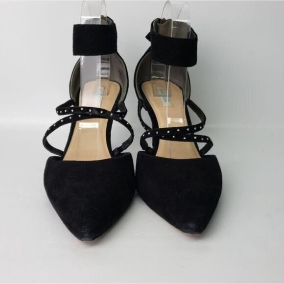 Cole Haan Black Suede Heels Stud Detail Size 10B Ankle Strap Cocktail Wedding - Picture 5 of 15